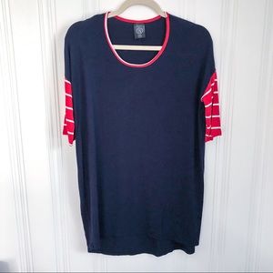 Agnes & Dora Red White Striped Blue Shirt
